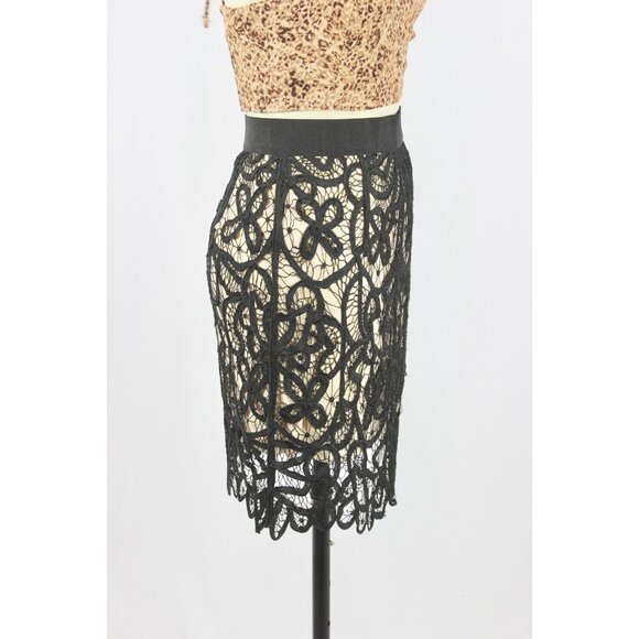 3.1 PHILLIP LIM Resort 2010 Black Nude Battenberg Lace Silk Mini Skirt, Size 6 - Picture 4 of 16